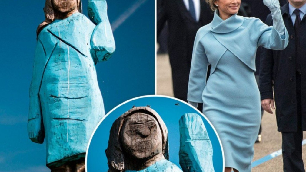 Дървена статуя на Мелания в родния й град предизвика спорове и присмех
