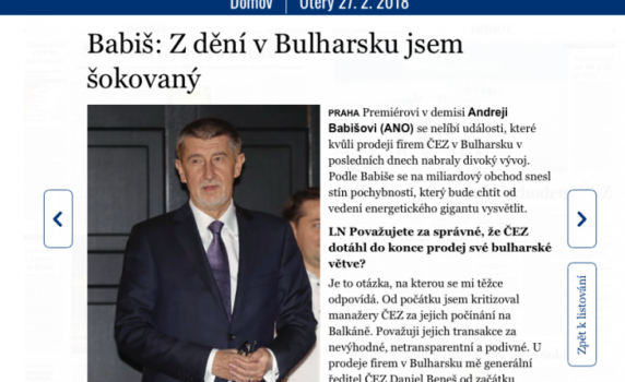 Чешкият премиер в оставка шокиран от продажбата на българските активи на ЧЕЗ 