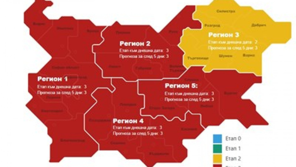 Вече 5 района в червено на ковид картата на България