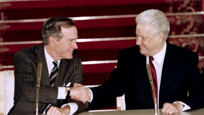 Президентът на САЩ Джордж Буш и президентът на Русия Борис