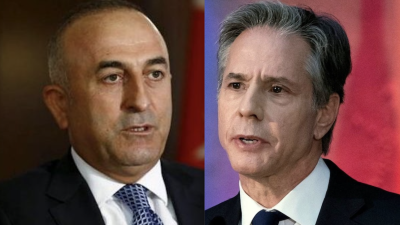Турският външен министър Мевлют Чавушоглу и шефът на Държавния департамент на