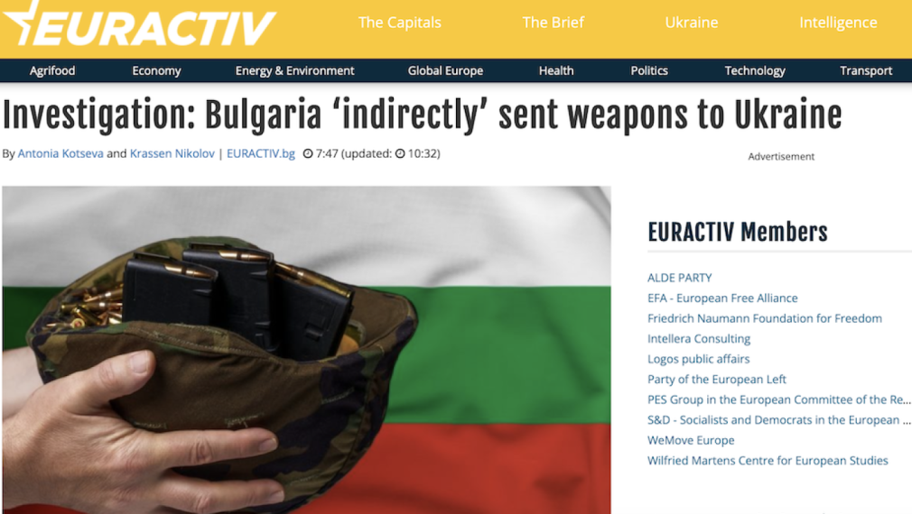 Euractiv: България "непряко" е изпратила оръжие на Украйна за над 1 млрд. долара