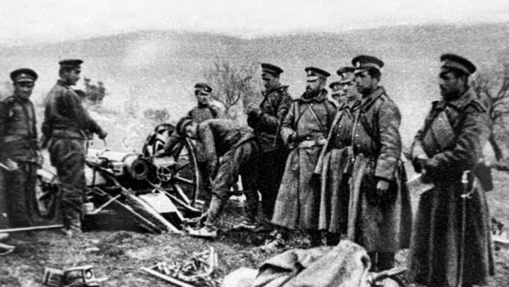 Българска гаубична батарея по време на Първата световна война. Снимка: