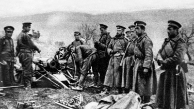 Българска гаубична батарея по време на Първата световна война Снимка
