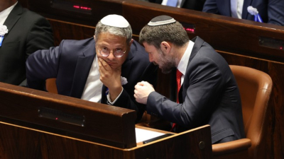 Крайнодесните израелски министри Итамар Бен Гвир вляво и Бецалел Смотрич Снимка