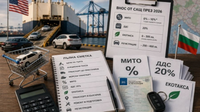 Пълна сметка за внос от САЩ през 2026: мито, ДДС 20%, екотакса и регистрация